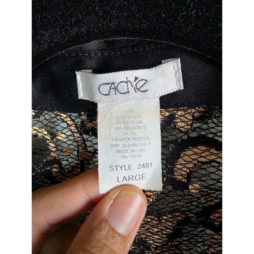 Vtg Cache Black Gold Metallic Floral Lace Zip Front Top Cardigan L EUC USA - Picture 5 of 10